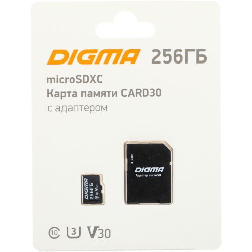   microSDXC 256GB Digma CARD30 V30 + adapter (DGFCA256A03)
